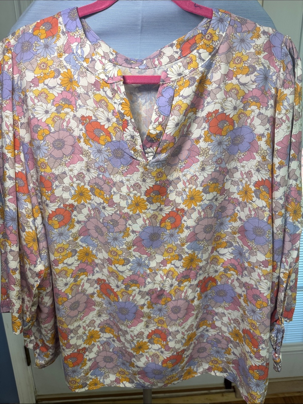Floral Split-Neck Blouse in Pastel Multi